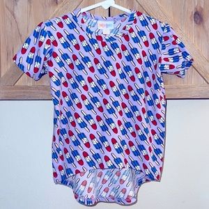 (2-4) HTF Bomb-Pop Patriotic Summer Gracie Hi-Lo Style Tee Americana Sibling USA